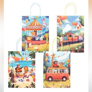 16PC Animal Party Favor Gift Bags with Handles – 4 Designs 10”x8”